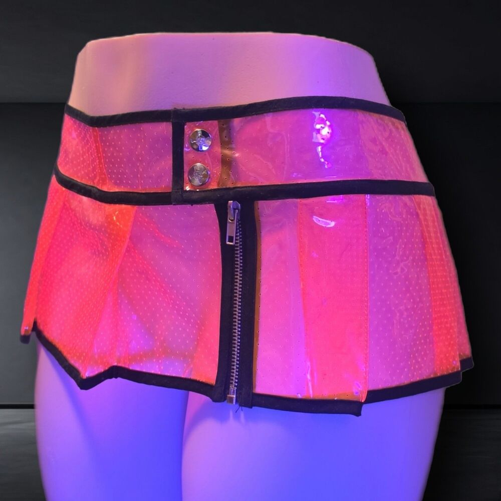 Vintage Lip Service Pink PVC Pleated Micro Mini Skirt Plus 2X Deadstock vtg